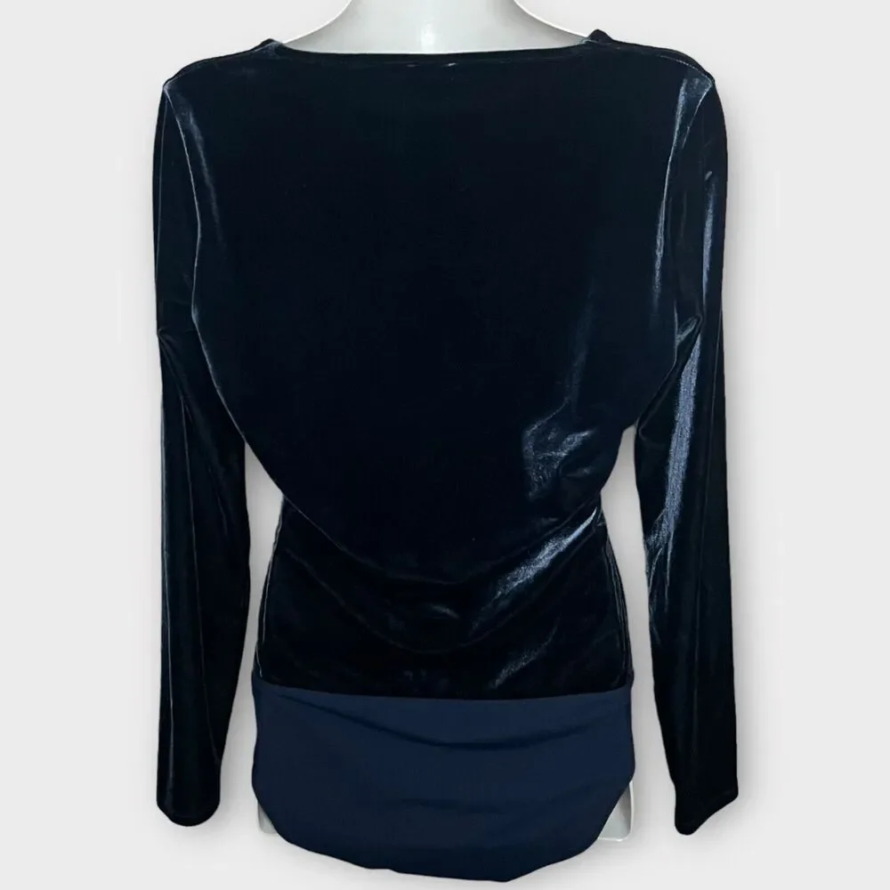 J. CREW Jeans Dark Blue Velvet Long Sleeve Snap Gusset One Piece Bodysuit Size M